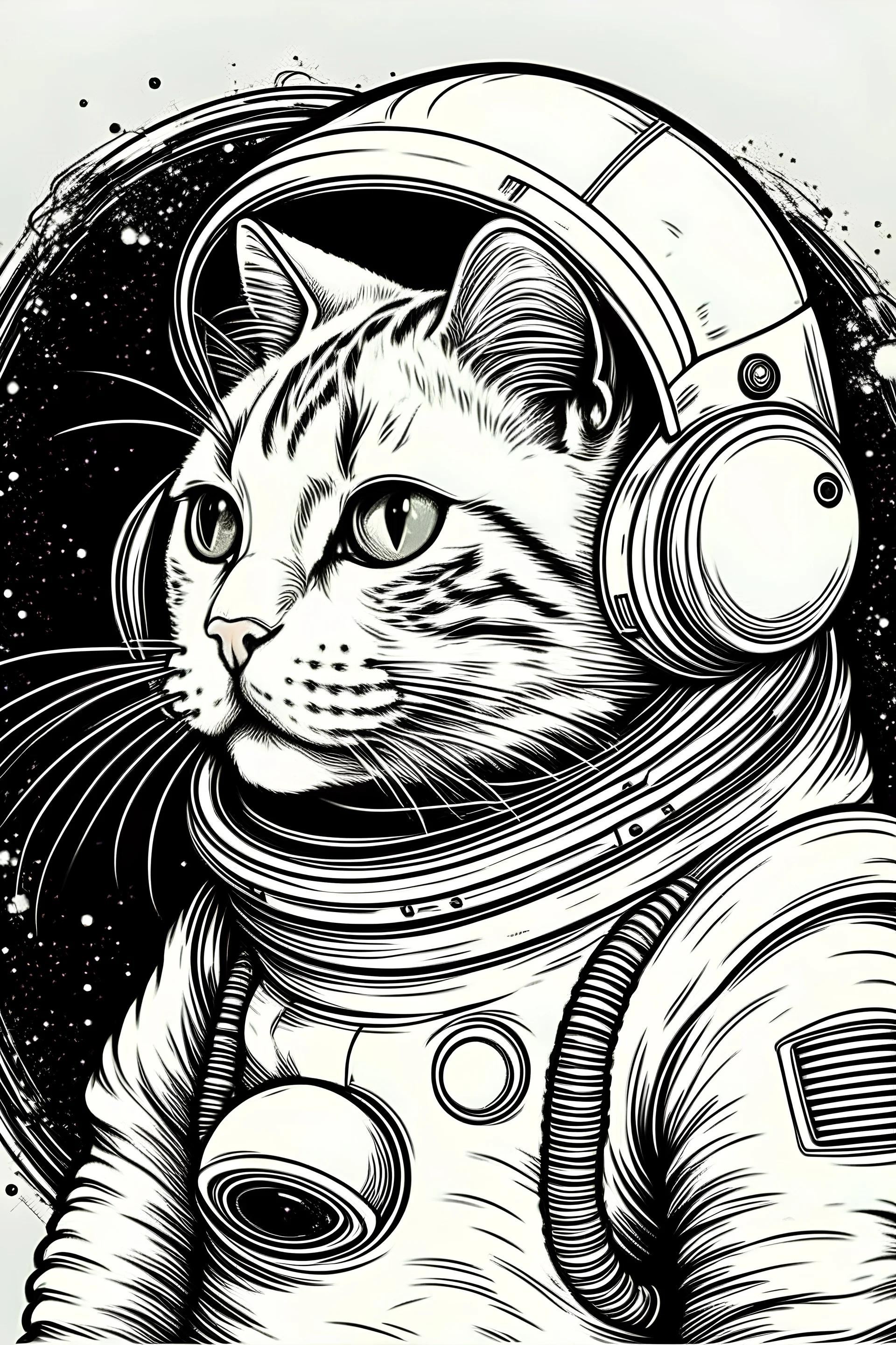 dibujo de un gato astronauta en el plneta marte a color