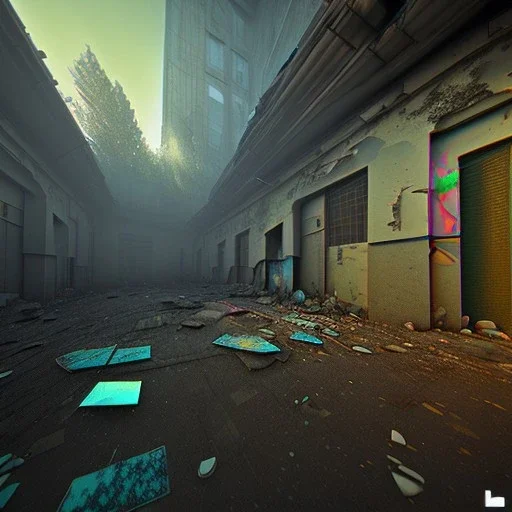 hideout, run down, graffiti, vandalized, day time, destroyed buildings , unity, scriptable render pipeline , lighting , volumetric , global illumination, skybox , foggy .