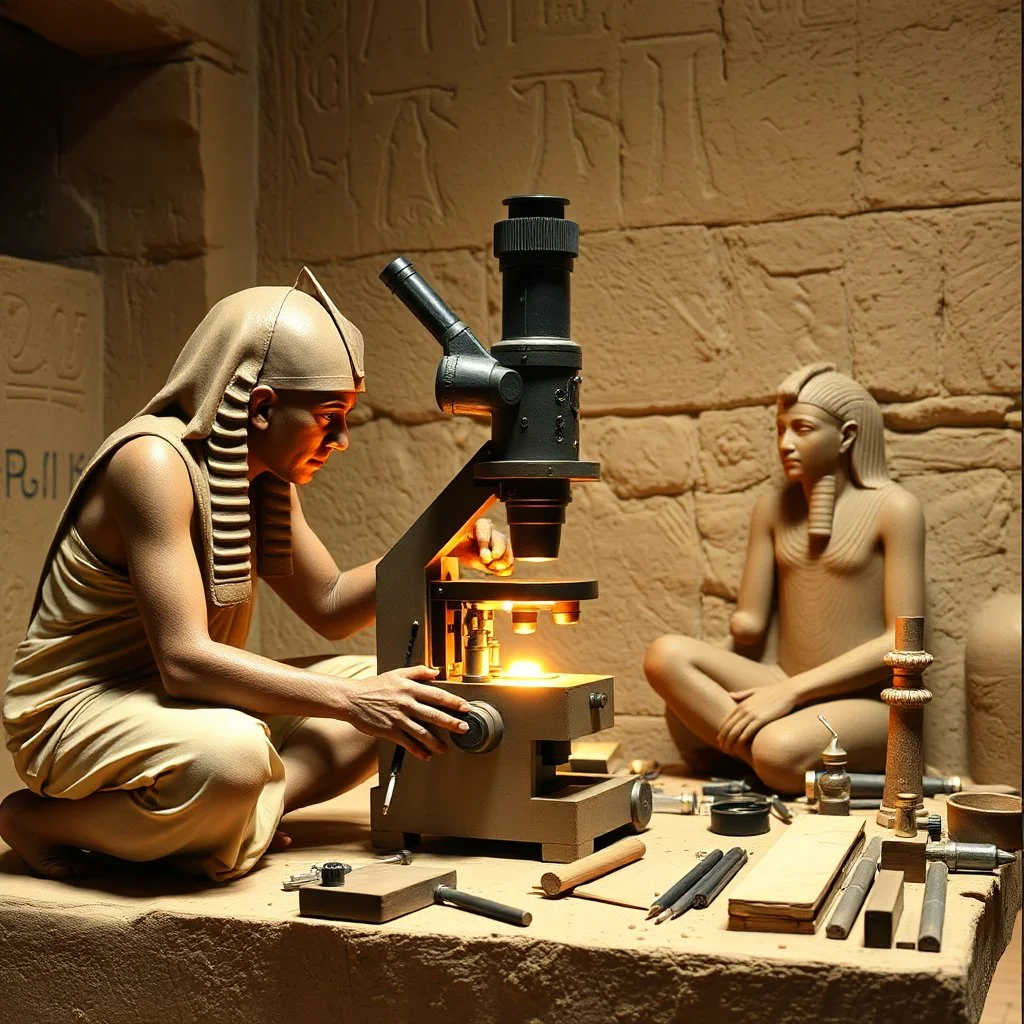Ancient Egyptians constructing an electron microscope.