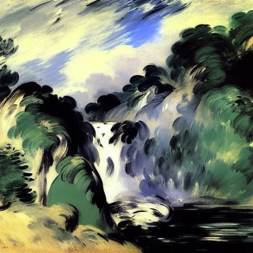 Waterfalls, clouds, edouard manet painting