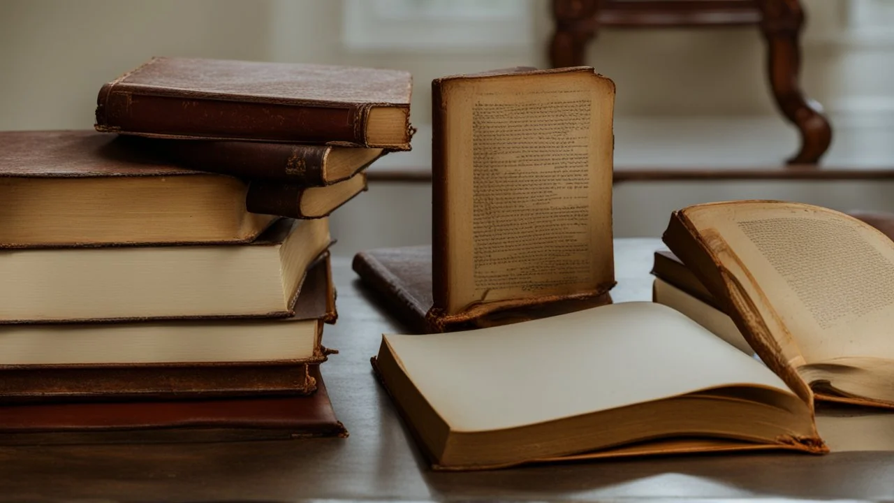 old books on the table in the hall