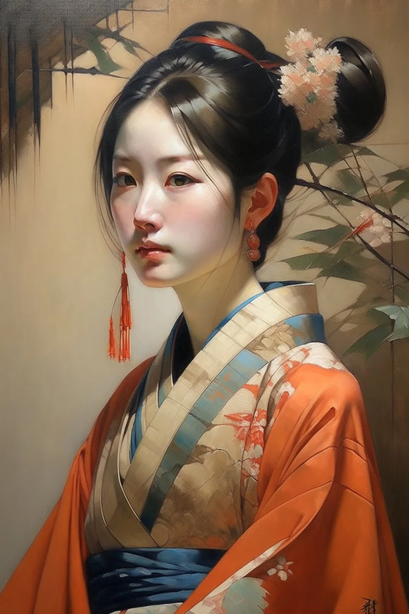 Neoclassicism japanese womon portret modern painting