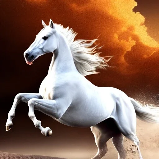 a beautiful arab white horse running in the desert, cinematic lighting, detailed,4k, best quality, ultra HD, magical