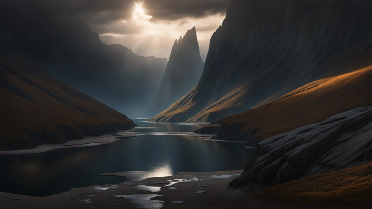 The Valley of the shadow of death. a glowing rift in the cliffs. dark fantasy concept art, exquisite realism, a masterpiece, dynamic lighting, hyperdetailed, intricately detailed, deep color, Unreal Engine, volumetric lighting , Epic cinematic brilliant stunning intricate meticulously detailed dramatic atmospheric maximal,