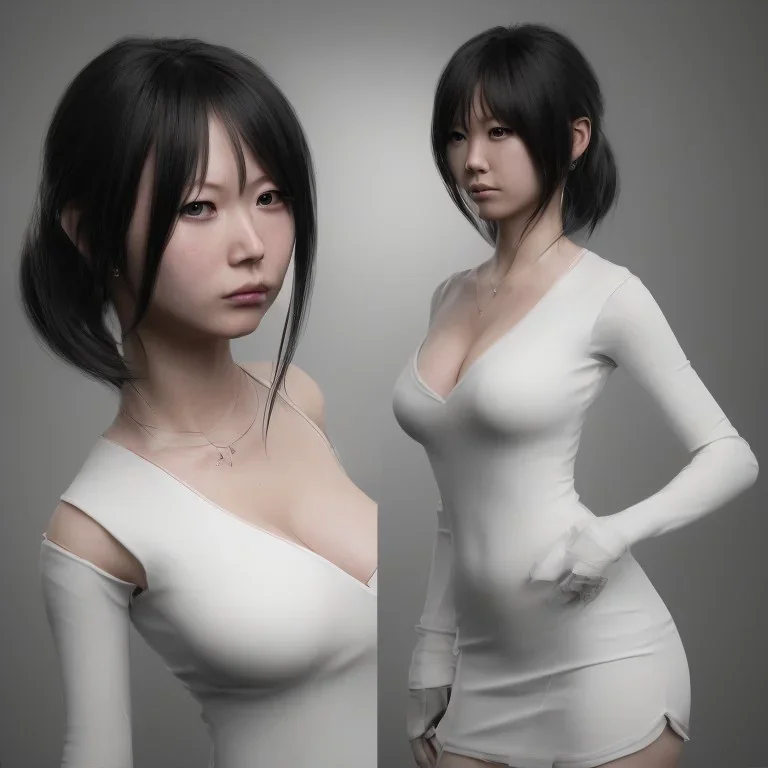 hitomi tanaka, dress white, long black hair, realistic, intriacte detail, sci-fi fantasy style, volumetric lighting, particales,highly detailed,cinamatic, deep colours,8k