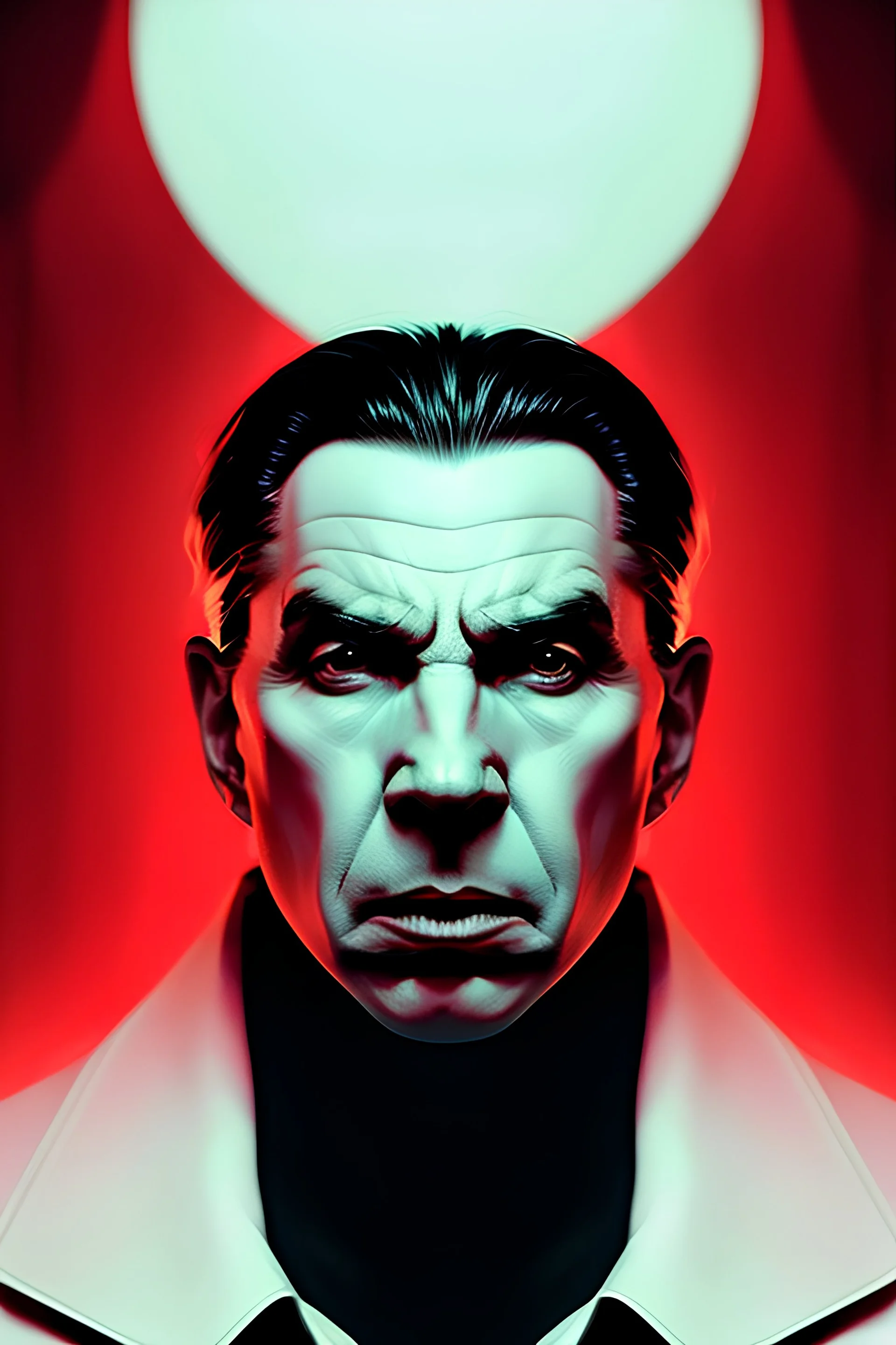 duotone noir red white concept illustration 3 / 4 portrait of bela lugosi. cinematic scene film noir. volumetric lighting. golden rario accidental renaissance. by sachin teng and sergey kolesov and ruan jia and heng z. graffiti art, scifi, fantasy, hyper detailed. octane render. concept art. trendin