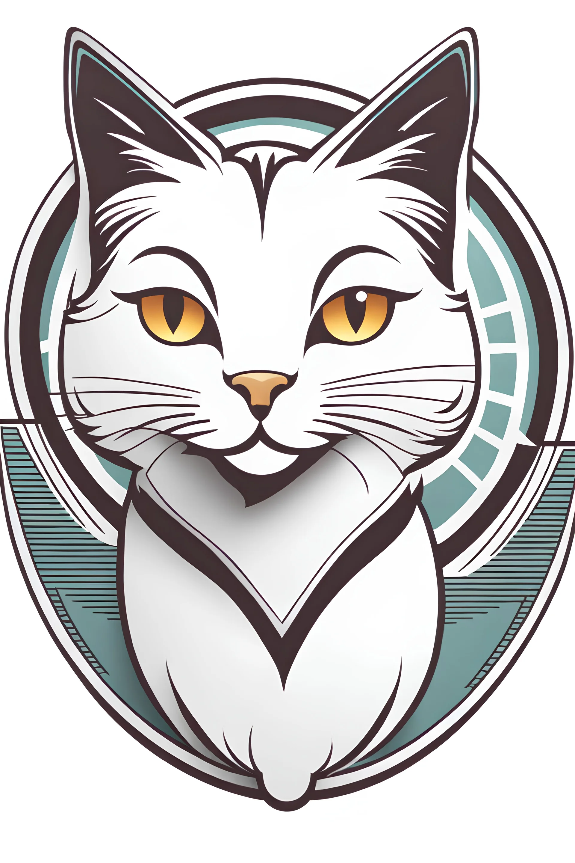 logo design, bunchy, 3d lighting, white cat, highly detailed face, cut off, symmetrical, friendly, minimal, round, simple, cute