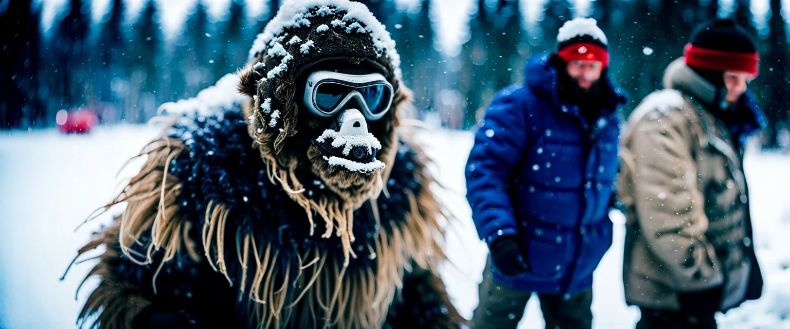 close up of a Yeti in documentary photography, August 199, Yeti, Dystopian, Japanese, Extreme depth of field, bokeh blur, winter, blizzard, Alberta, all-natural, in the style of candid, imperfection, natural lighting, Professional shot, shot on Agfa, Fuji Film, Anamorphic lens --ar 4:5 --w 150 --style raw Wildfire, Smoke, burning, forest fire