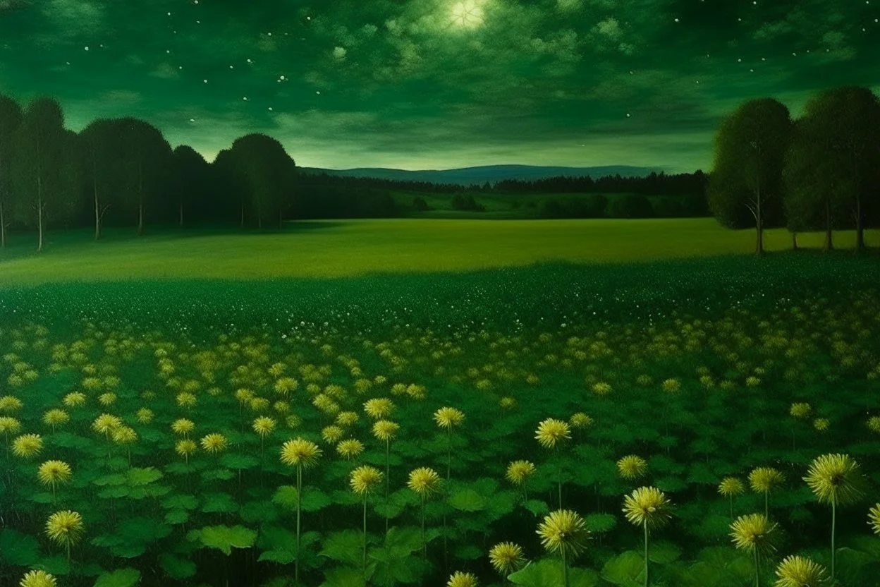 A green flower fields underneath the stars painted by Michelangelo di Lodovico Buonarroti Simoni