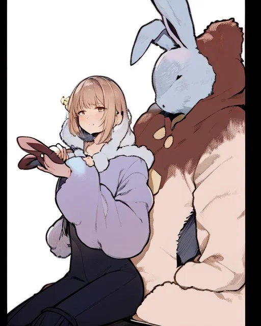 Kısa saçlı kız ve tavşan kostümlü adam