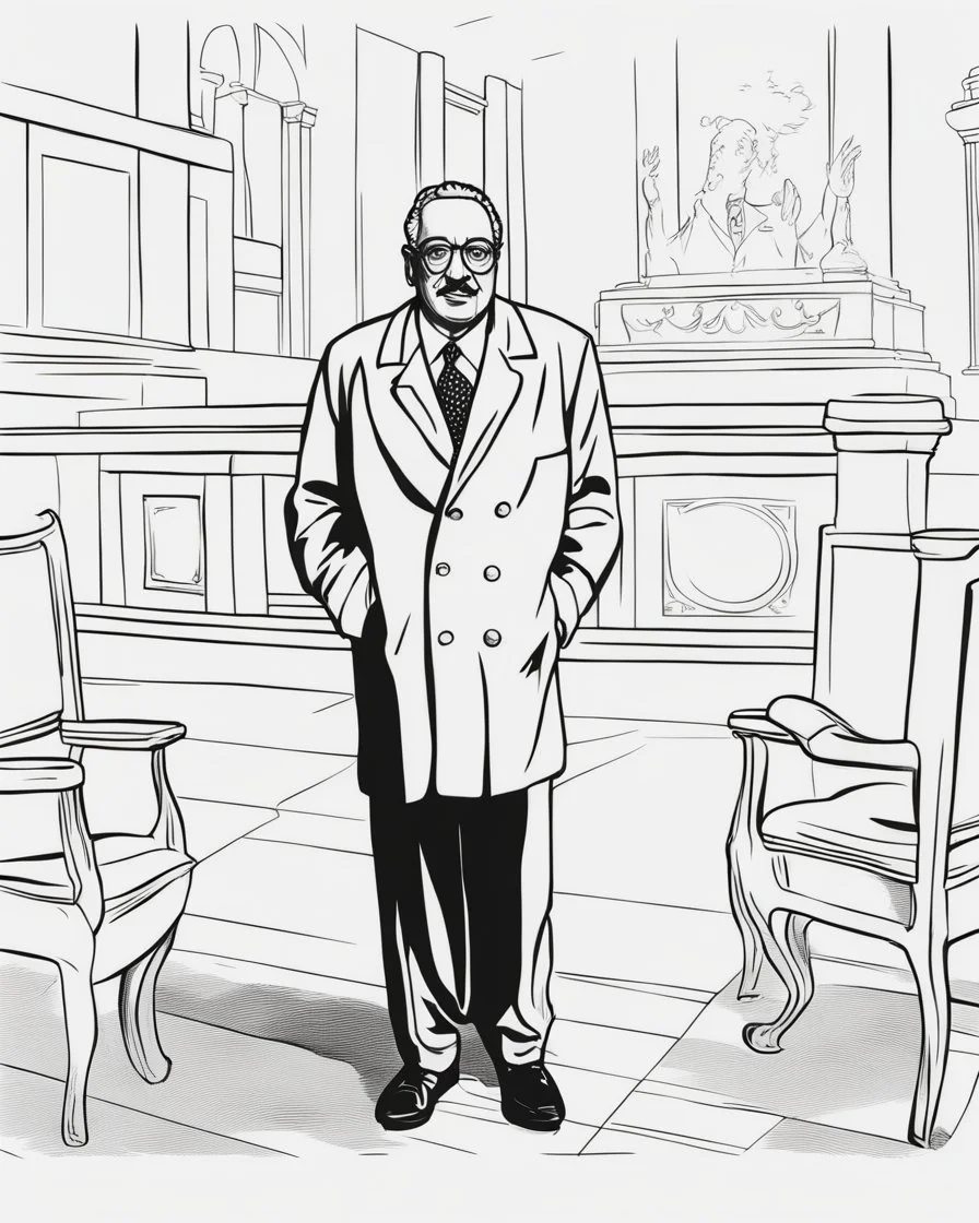 Outline art for coloring pages with Thurgood Marshall, white background, sketch style, only use black outline, white background, no shadows and well and clear outline