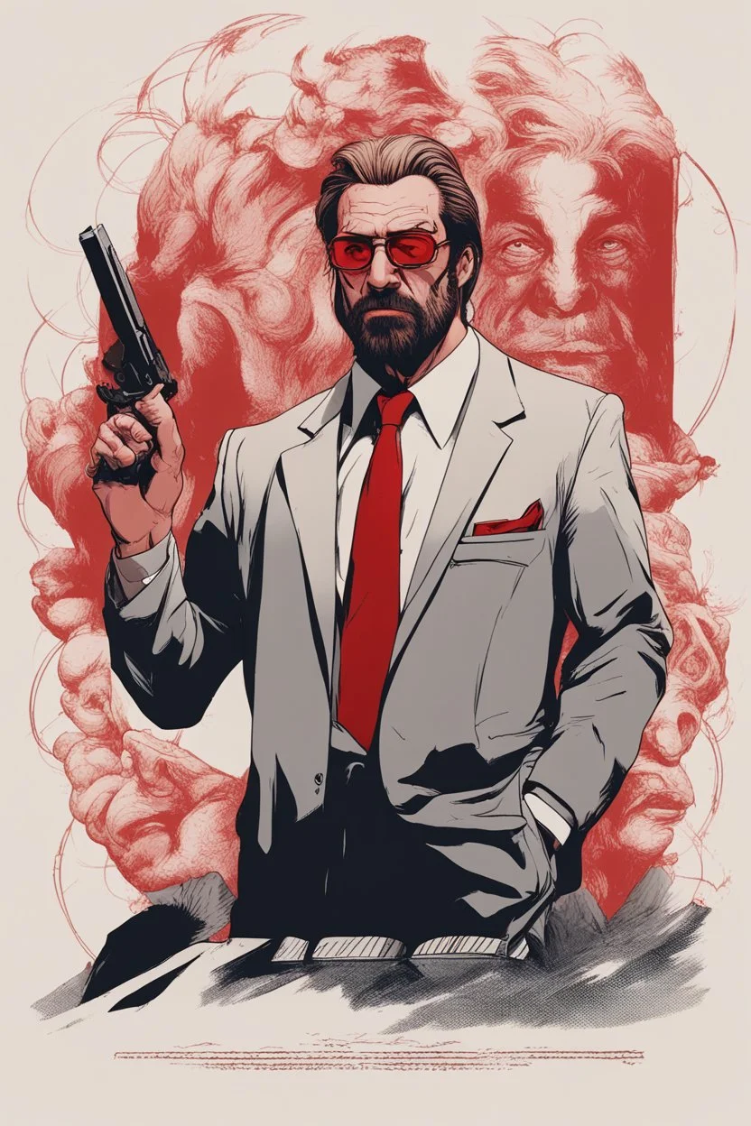 an muscular and menacing Hans Gruber wearing red-tinted glasses