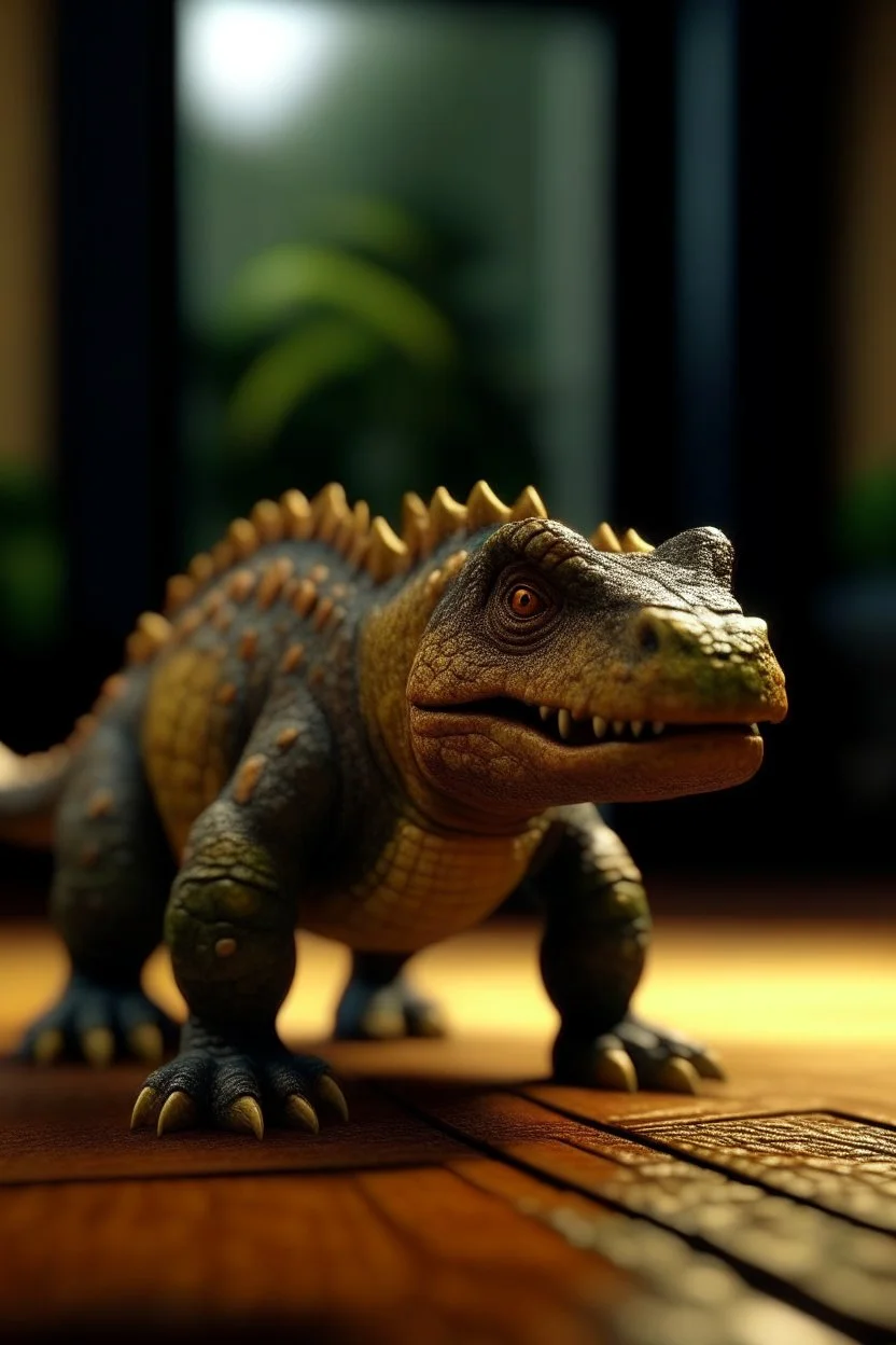 fattest dinosaur on a doormat,shot on Hasselblad h6d-400c, zeiss prime lens, bokeh like f/0.8, tilt-shift lens 8k, high detail, smooth render, down-light, unreal engine, prize winning