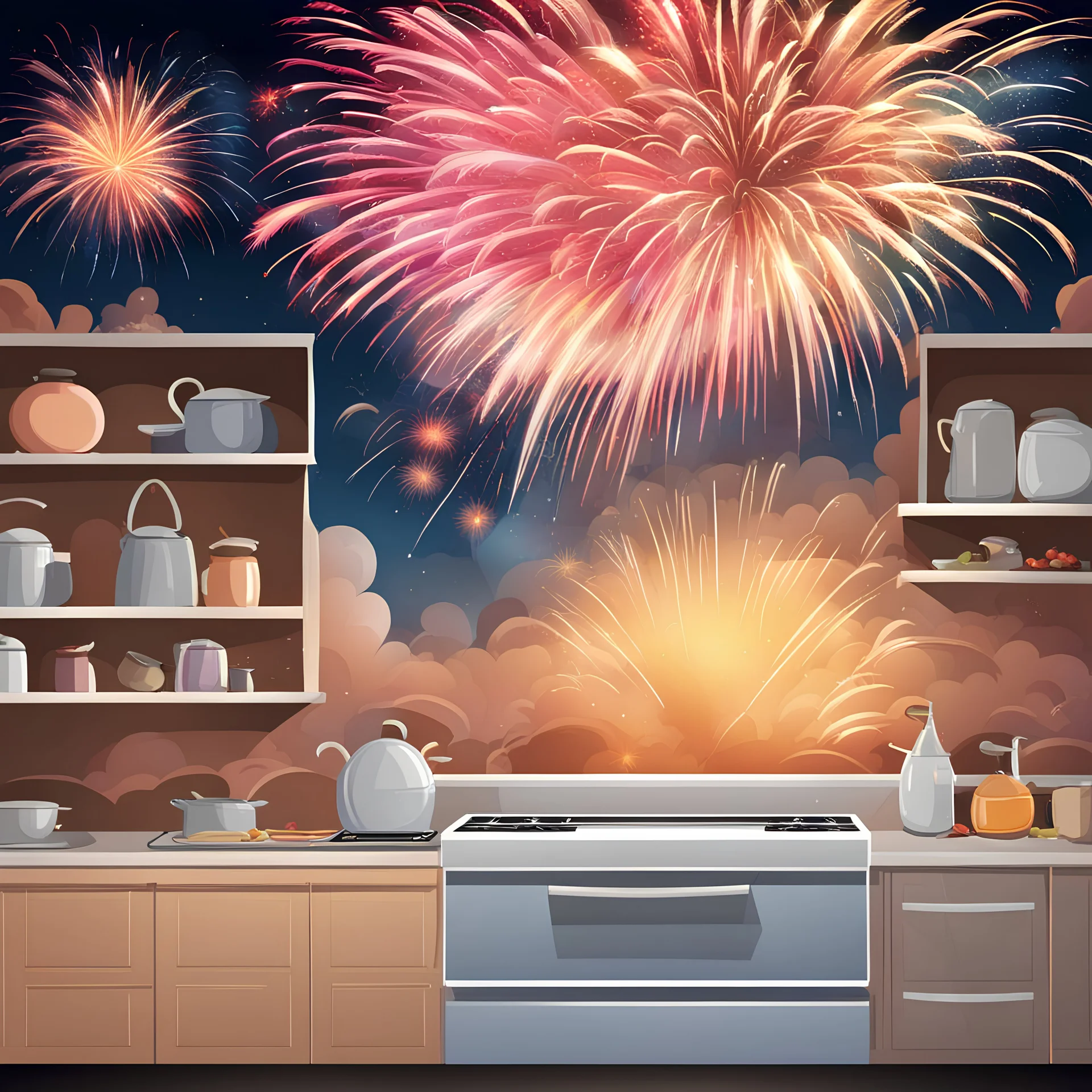 Background design for the kitchen containing fireworks