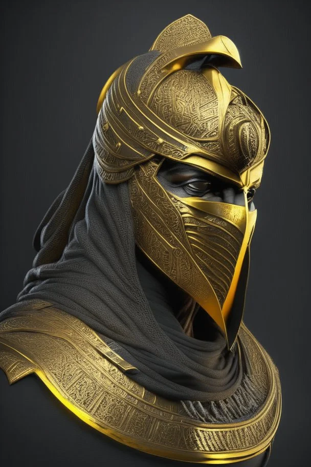 Arab warrior,gold, rounded, 3D, 8k, black background