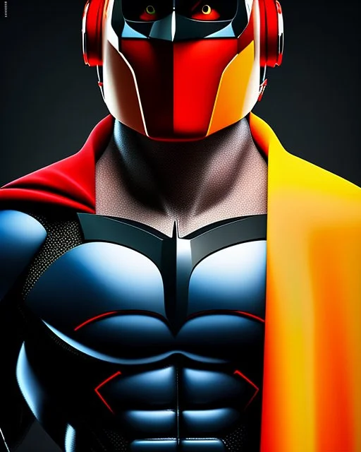 Portriat of the Batman, Fernando Botero style, digital art, red, black and yellow colors, hiperdetallado, full body