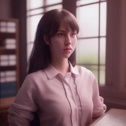 Study girl in university by the room,movie, real photo realistic, unreal engine, cinematic lighting --ar 1:1 creative