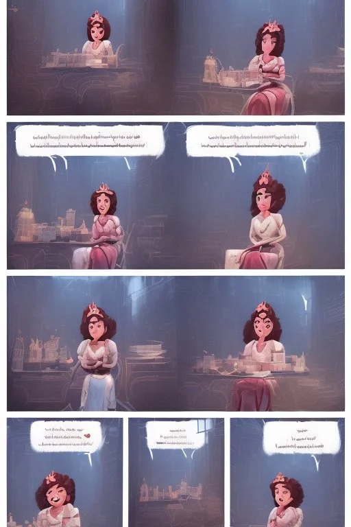 Story comic Illustrated Stories One day, Queen Batoul wassitting with her team called the “Tea Council”. Her team consisted of: - Rauf, her daughter and the hero of the tribe - Professional royal writer - Live Barbie game - Comedian Jim Carrey -Former US President Donald Trump In a large room with wide windows letting in natural light, light colors, plants, modern furniture, and a modern interior design. They were thinking of a new interior design for the palace. Meanwhile, they drank
