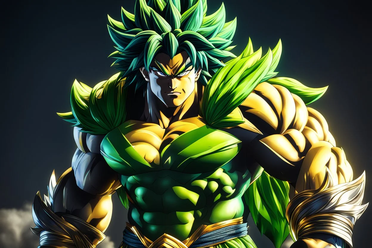 Broly in 8k cgi shadow artstyle, dynamic pose, oshare kei, hurufiyya, rtx , intricate details, highly detailed, high details, detailed portrait, masterpiece,ultra detailed, ultra quality