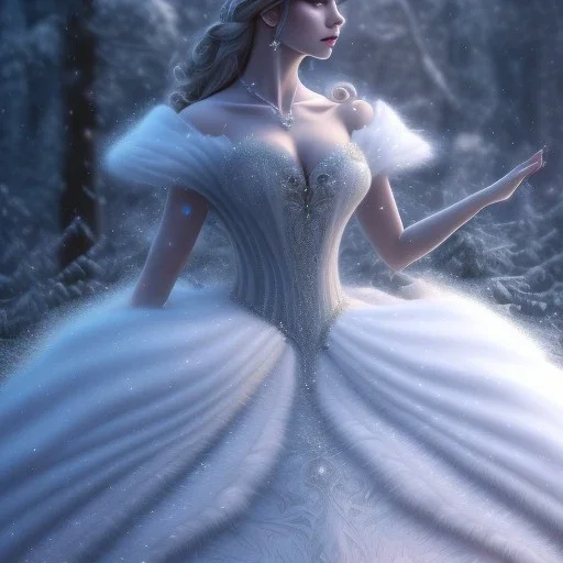 cinderellas ball dress ,magical, snow, sharp, intricate ornate, elegant, highly detailed, transparent, artstation, concept art, smooth, sharp focus, illustration, 8k,epic fantasy, iridescent accents