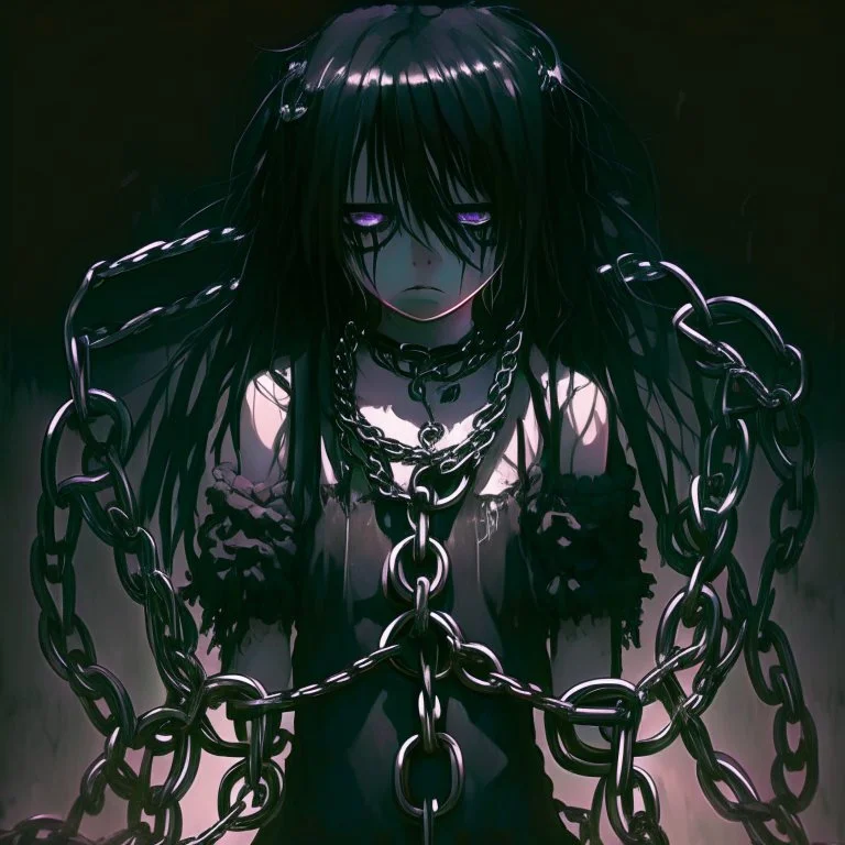 dark anime sadgirl with a chains