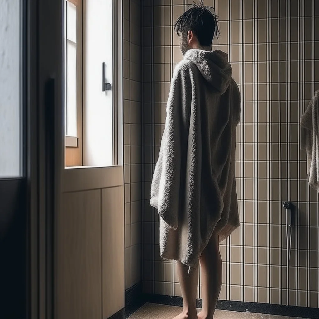 person, just after shower, whole body