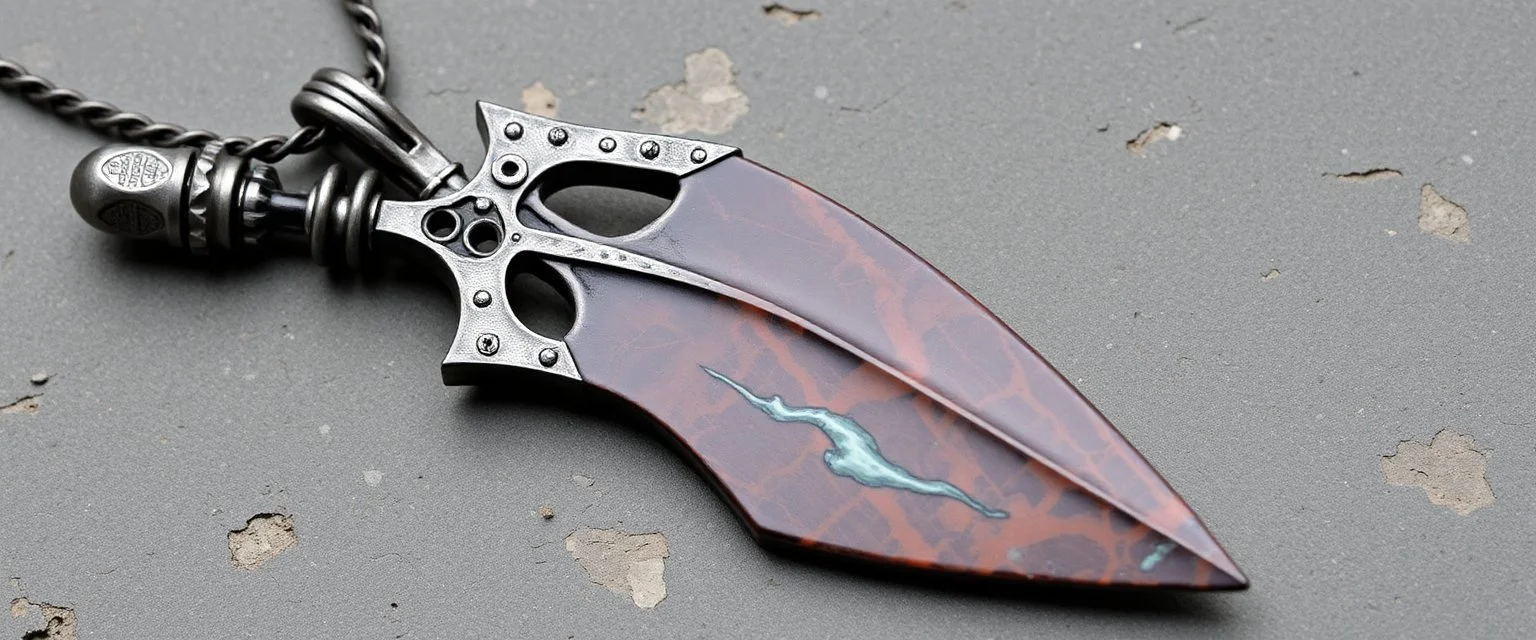 painite and Damascus steel spear pendant