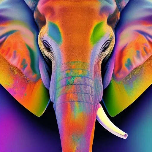 Elephant head portrait, bright colors, splash paint, centered, detail, 8k resolution