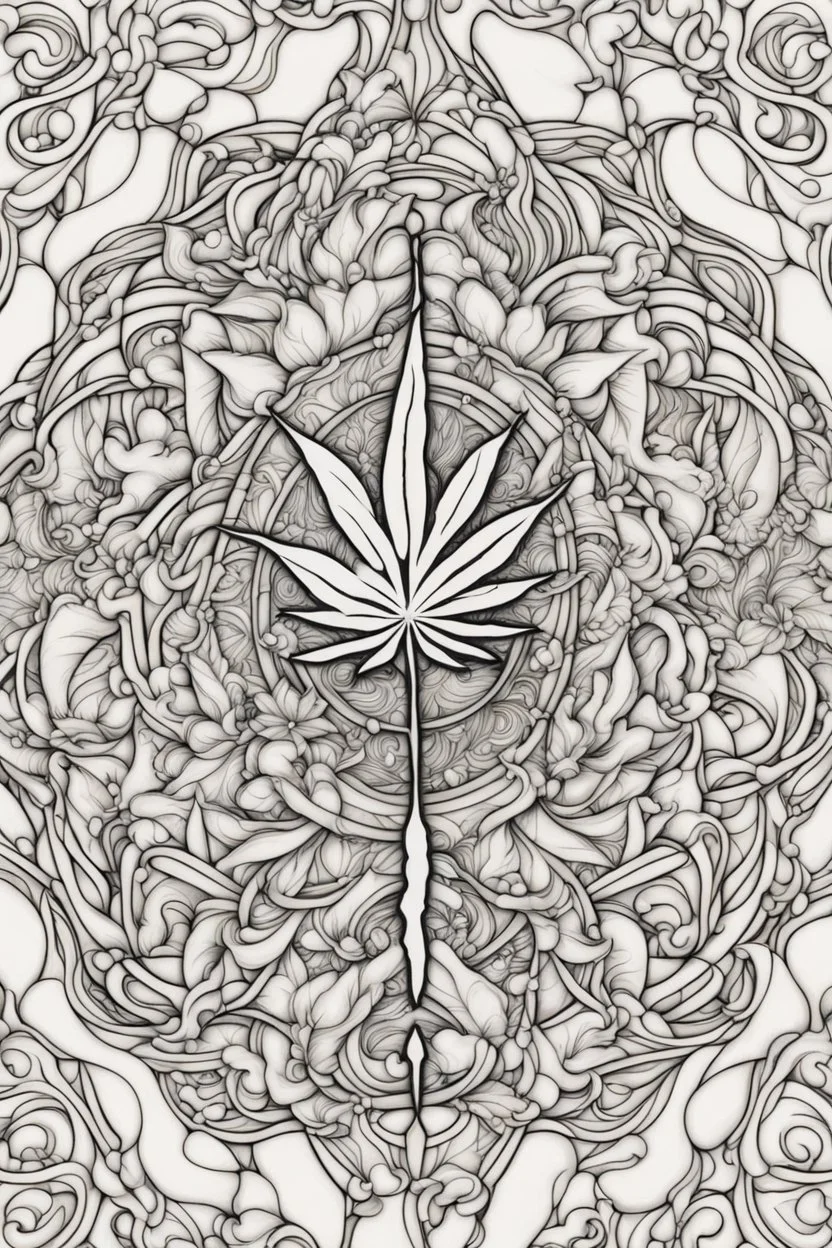 outline art for stoners coloring pages with A stained glass style design featuring swirling smoke patterns and intricate cannabis leaf details., white background, sketch style, fully body, only use outline, mandala style, clean line art, white background, no shadows and clear and well outlined