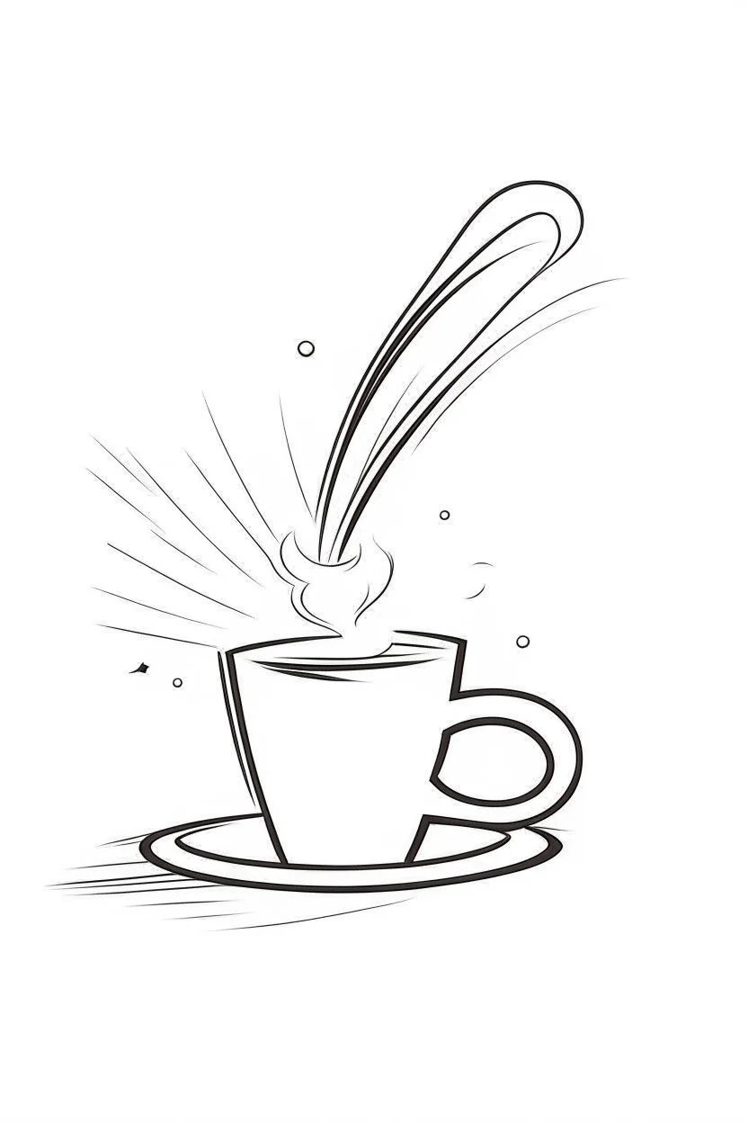 Monday: A cup of coffee with steam rising, like a rocket launching into a week of possibilities. (Style: Minimalist) (Mood: Energetic, Optimistic) (Lighting: Bright) (T-shirt design graphic, vector, contour, white background)