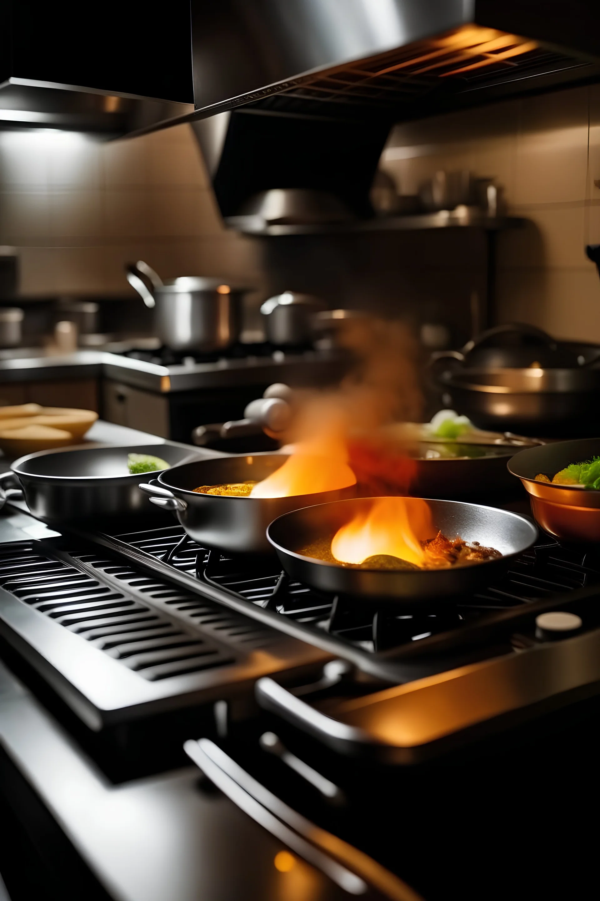 delicious food being cooked in a restaurant kitchen