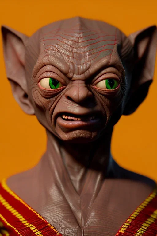 smeagol in Kente cloth, cinematic, zulu, ghana colours, african pattern, 8k quality