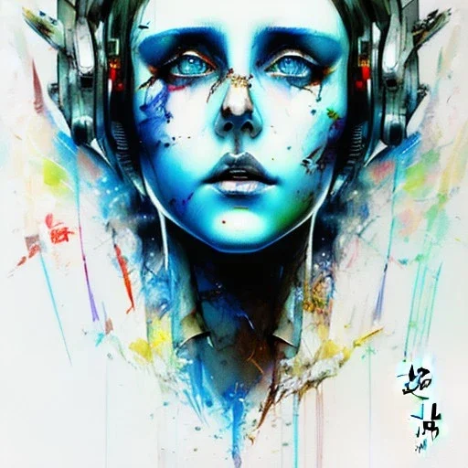 singer Danish MØ face,Style Yoji Shinkawa, watercolor illustration , cyber,