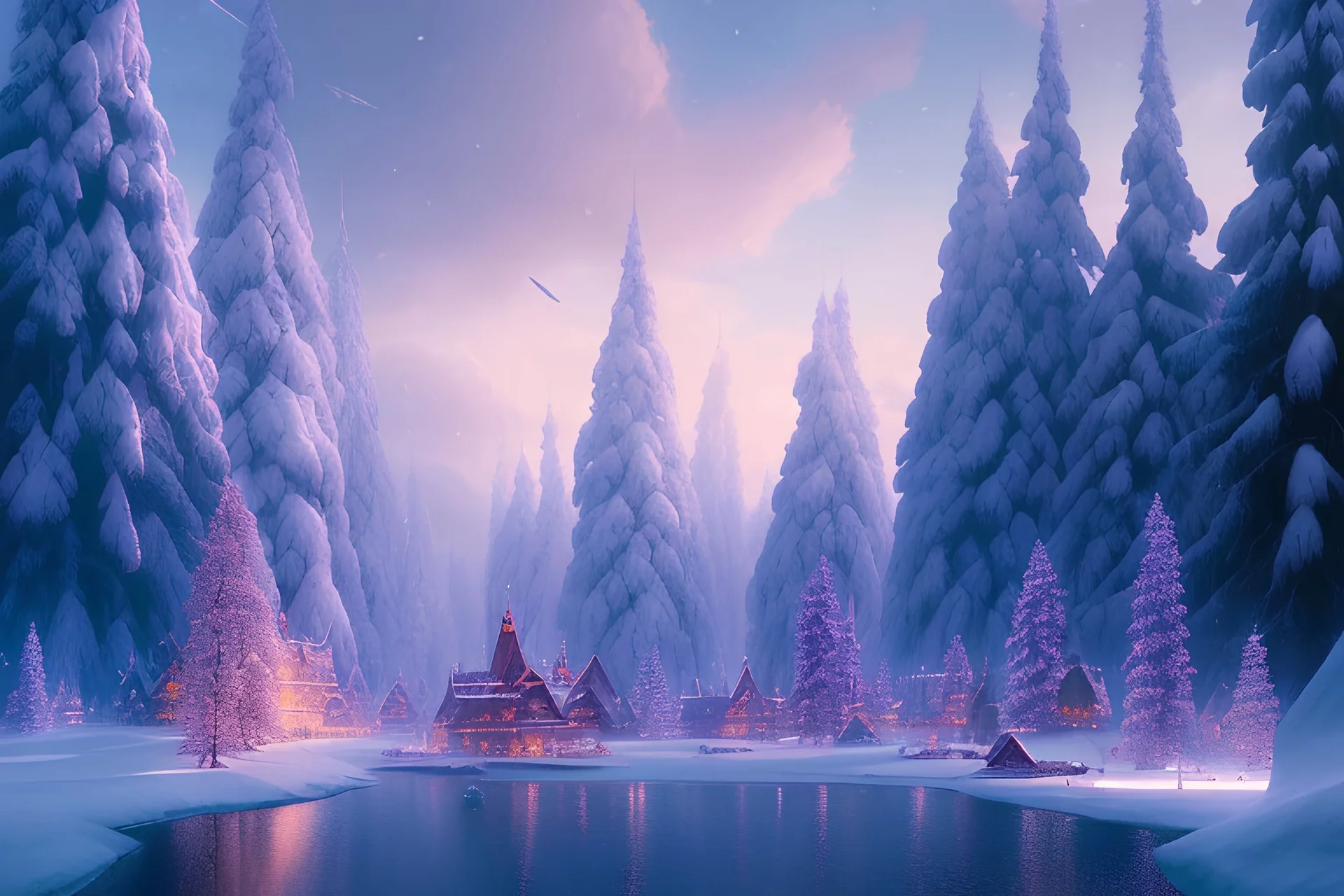 A great winter wonderland, landscape, colourful,by Greg Rutkowski, Sung Choi, Mitchell Mohrhauser, Maciej Kuciara, Johnson Ting, Maxim Verehin, Peter Konig, 8k photorealistic, cinematic lighting, HD, high details, dramatic, atmosphereric, trending on artstation