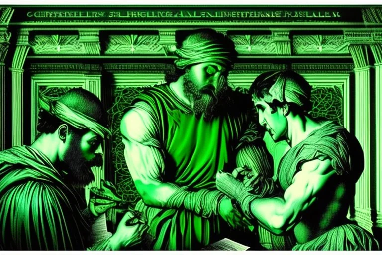 crypto mining in green filter by Caravaggio