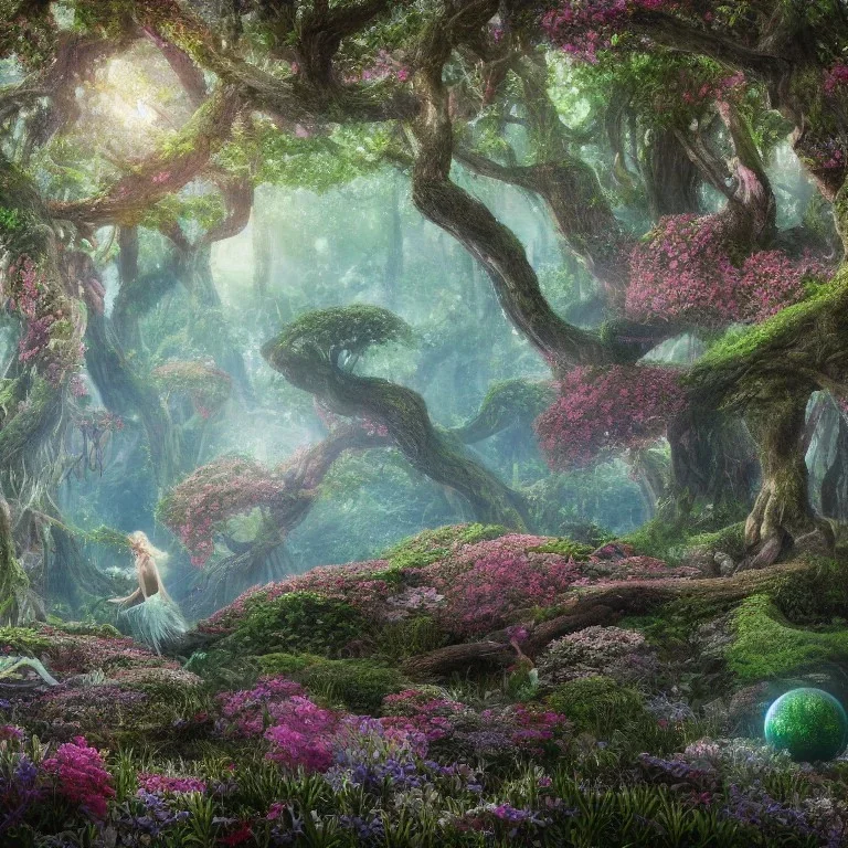 the most stunning, beautiful, fairy forest with flowers, twisting trees, floating globes of light, reflective lake, 8k resolution, high-quality, fine-detail, iridescent, intricate, digital art, detailed matte, volumetric lighting, illustration, 3D octane render, brian froud, howard lyon, selina french, anna dittmann, annie stokes, lisa parker, greg rutowski, George Grie, Ben Goossens, Igor Morski