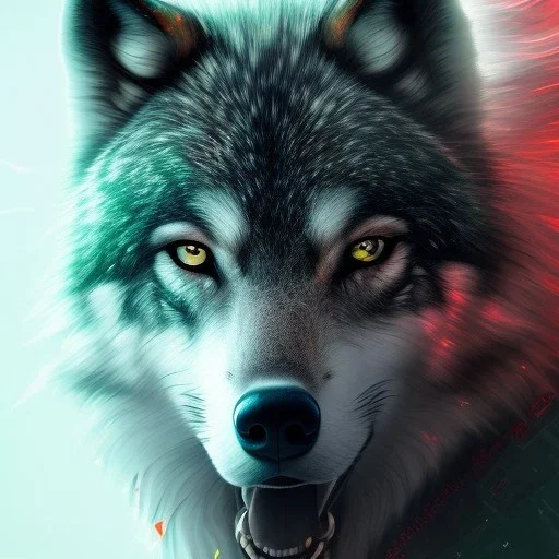 Green Wolf, red eyes, 8K, cinematic lighting, sharp focus, masterpiece, expert