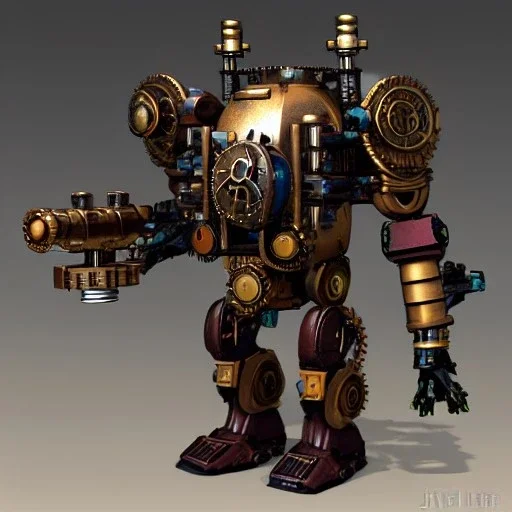 small steampunk mech in debris