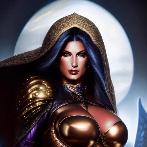 Ultra detailed fullbody Portrait in oil on canvas of Diablo character- busty beautiful female Crusader with Armor,extremely detailed digital painting,intense stare, extremely detailed face, crystal clear eyes, mystical colors ,perfectly centered image, perfect composition, rim light, beautiful lighting,masterpiece ,8k, stunning scene, raytracing, anatomically correct, in the style of Steve Jung and robert e howard and Wizyakuza and Ohrai Noriyoshi and Simon Bisley and uncannyknack and kilory.