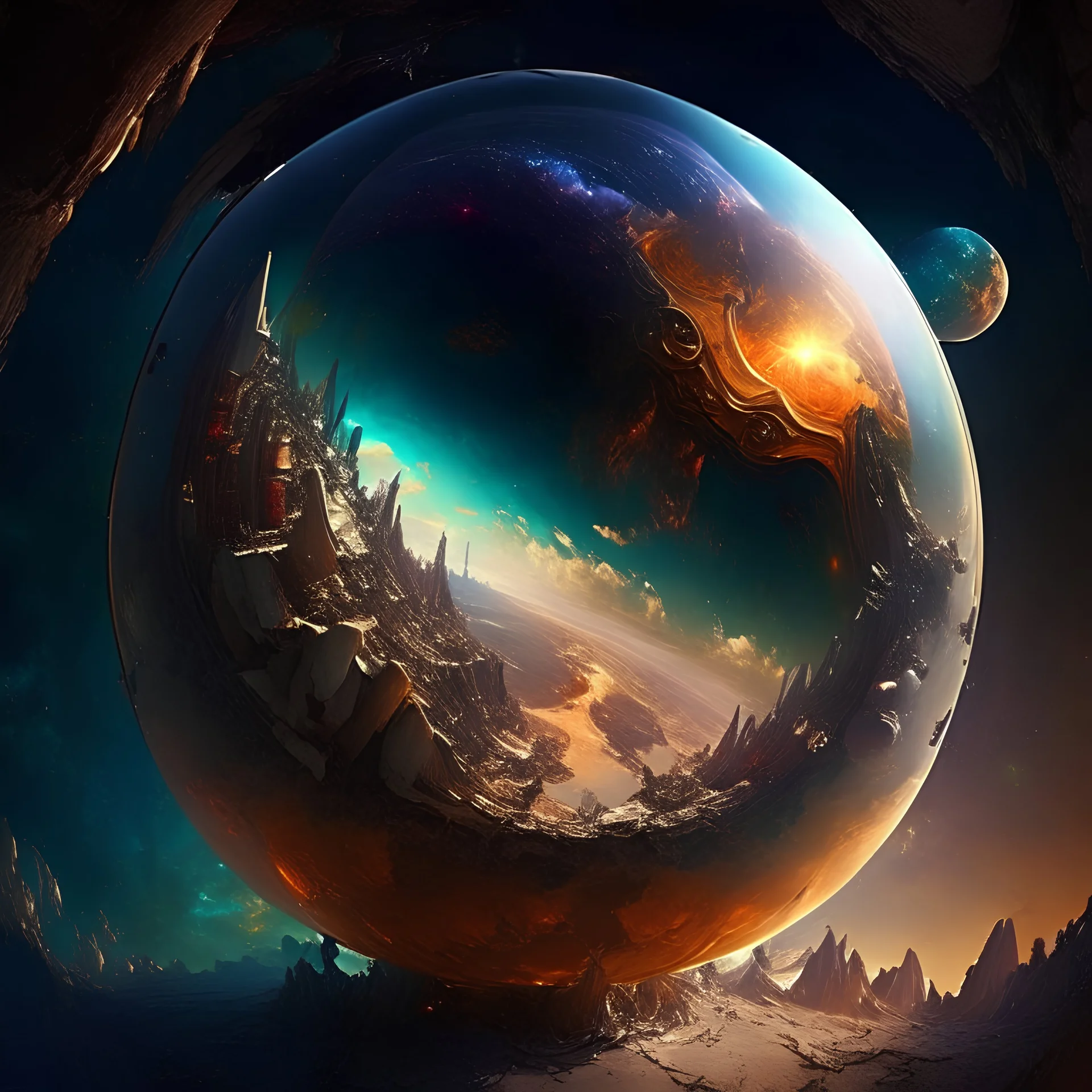 planet_a world within a world, Inside an orb" , fantasy, shot from space, heaven_hell"!! breathtaking borderland fantasycore artwork