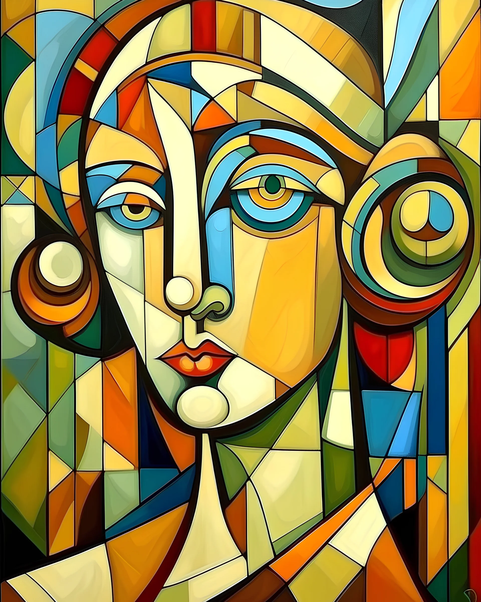 1912 cubism style, lady portrait.