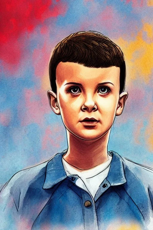 Waterbrush stranger things eleven with short hair illustration