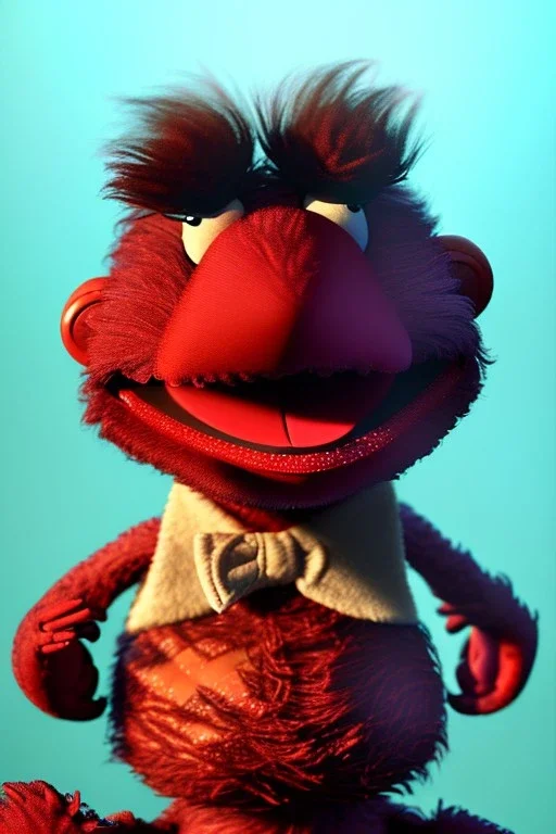 Waist up muppet Portrait, Nicolas maduro muppet doll, mustache, photo studio, red background, unreal engine 5, concept art, art station, ray tracing, lumen lighting, ultra detail, volumetric lighting, 3d.