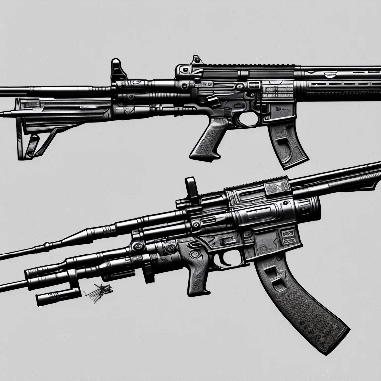 Blueprint sketch of modern rifle with full stock