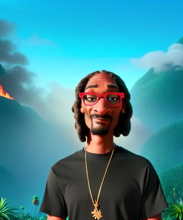 Snoop Dogg, smoke weed, burning dollars, jungle background, hyper realistic