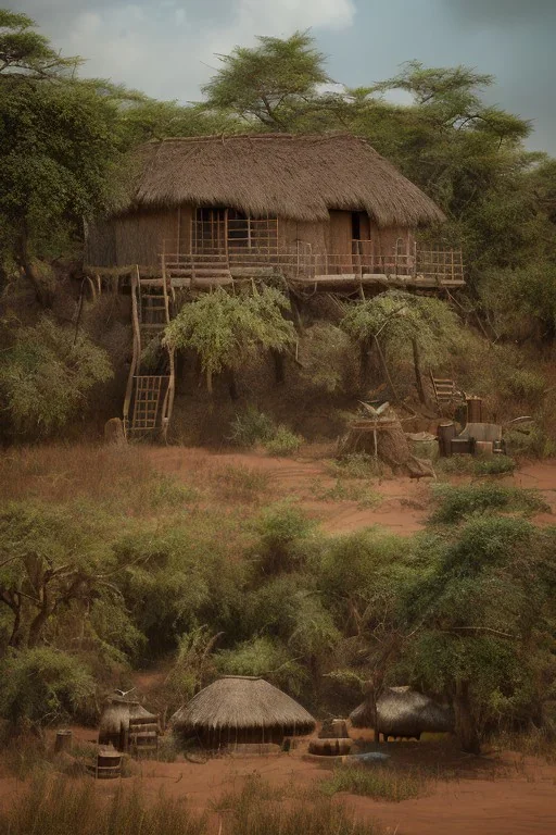 A photo taken from an african village "hawkeye", <character or scene>, kente, cinematic lighting --v 4 --q 2