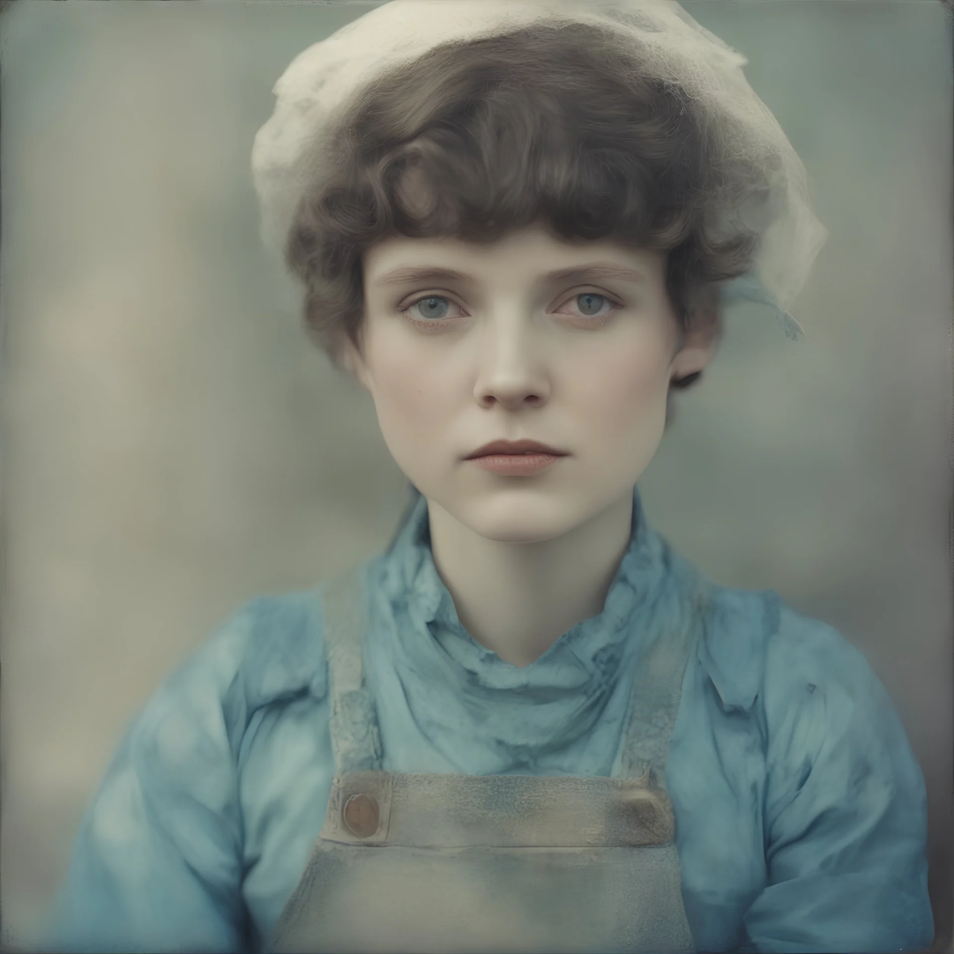Florence lawrence, blue, autochrome, plastic overalls