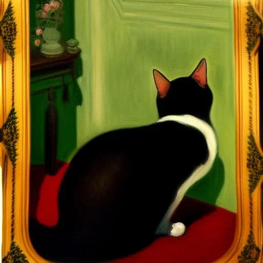 oil portrait of a Cat watching himself in a mirror by Monet 8k