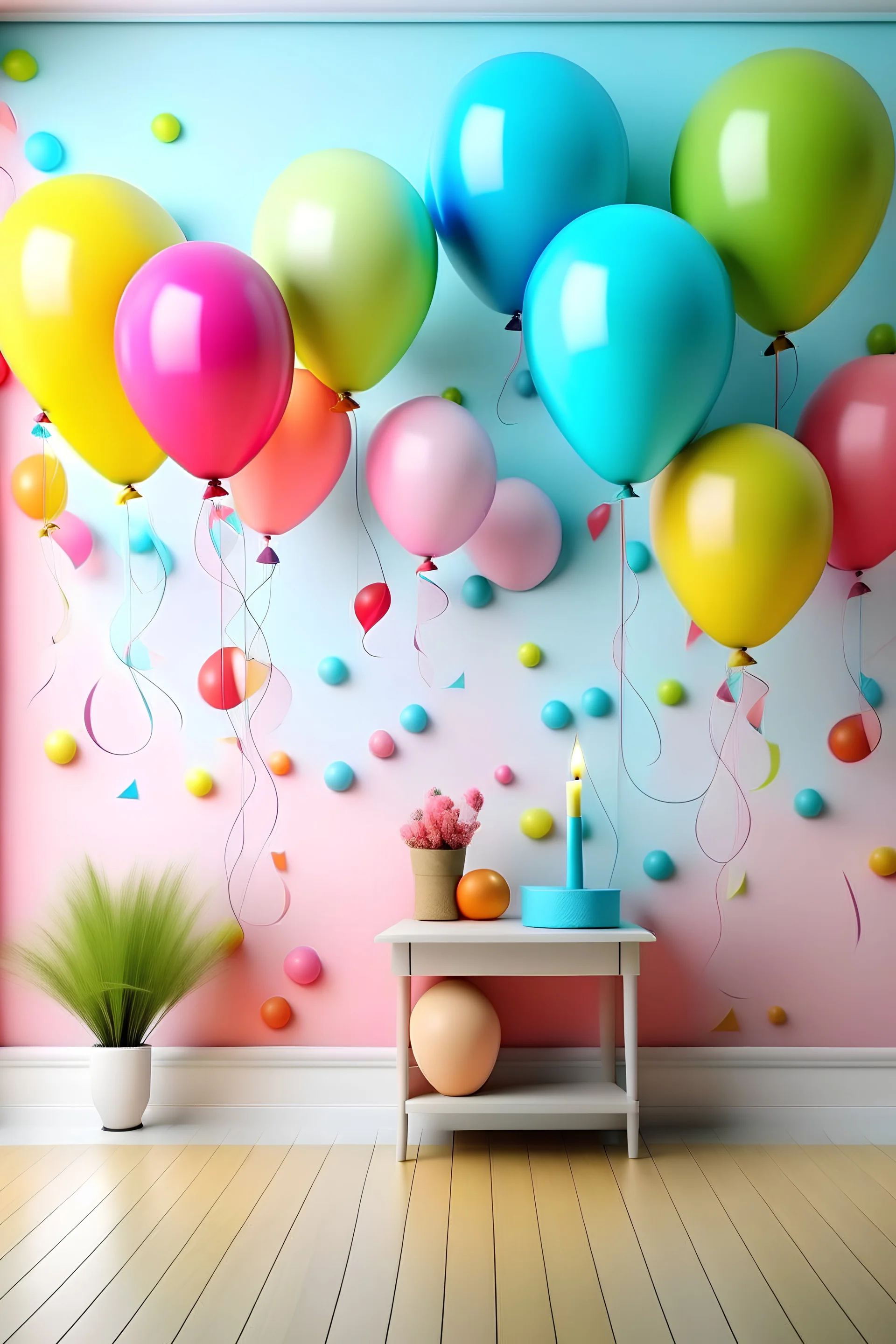 birthday wallpapar with vibrant pastel colours and birthday baloons, stickers