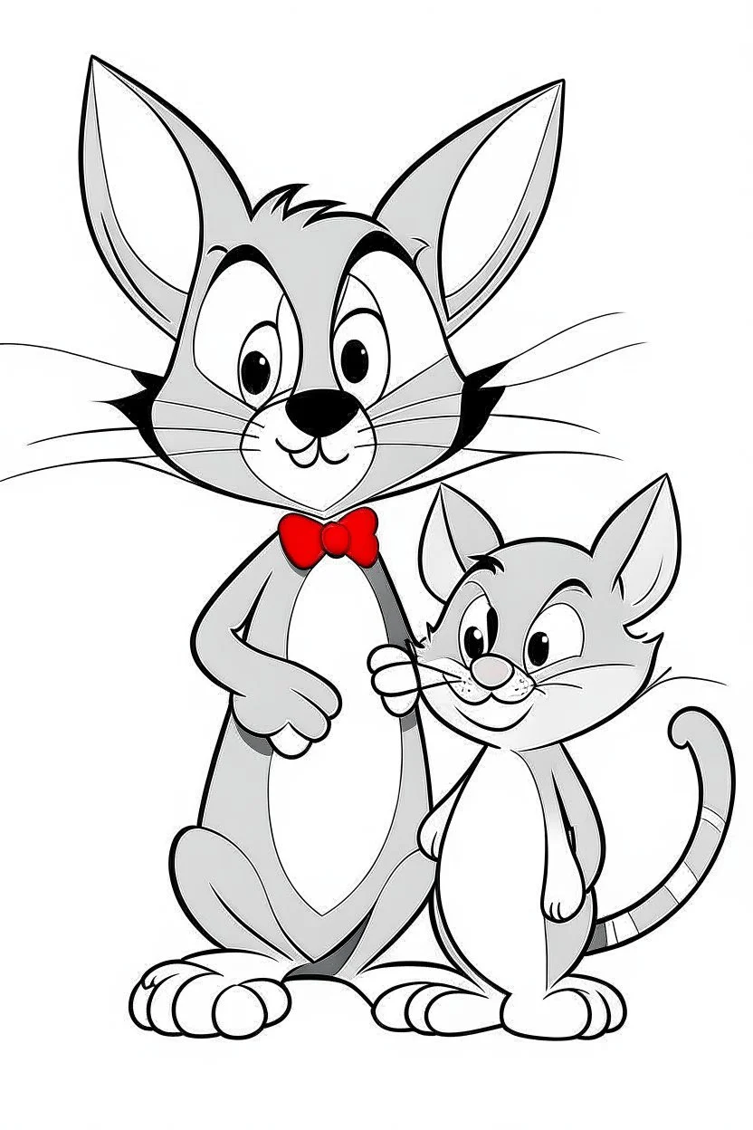 cartoon of tom and jerry. simple thin crisp lines. kids. no shading. no color